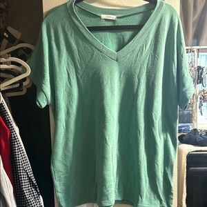 Casual Green V-Neck Women's Top